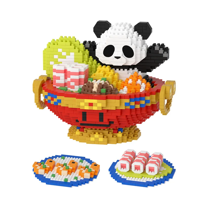 China Delicious Food Hotpot Micro Diamond Block Cartoon Panda Building Brick Assemble Nanobricks Construction Toy For Kids Gift