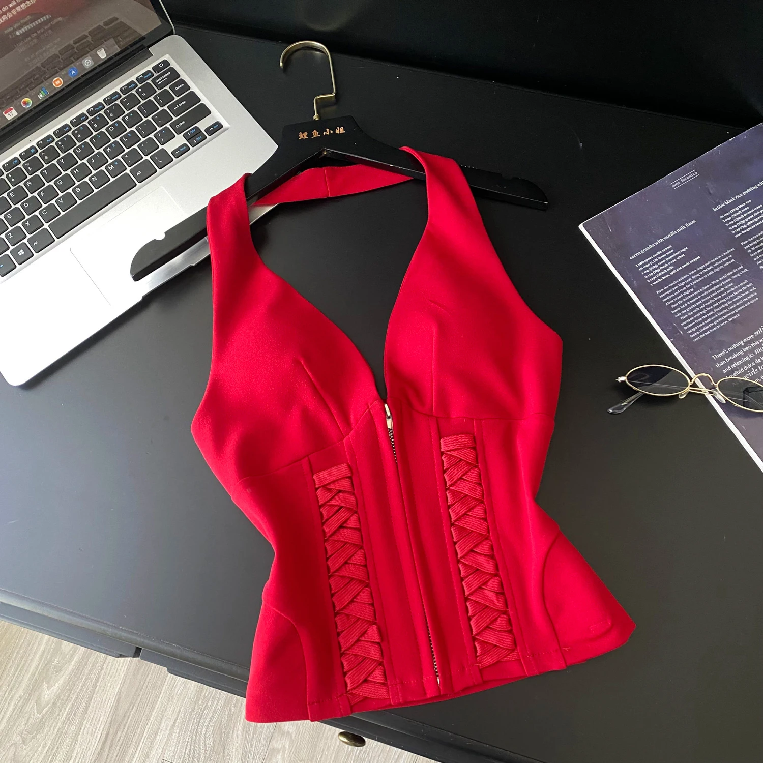Chic Vintage zipper Tank Top Korean Fashion Corset Bustier Summer Hotsweet Women Y2k Sling Crop Top