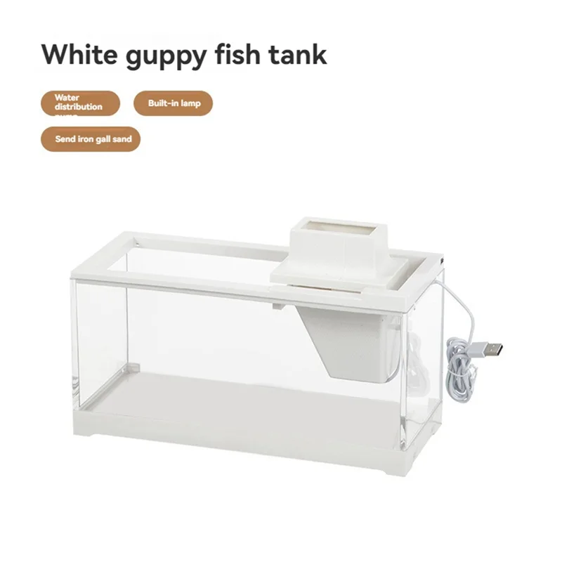 ABZV-Desktop Aquarium Fish Tank LED Lighting Silent Filter Feeding Aquarium For Office And Home