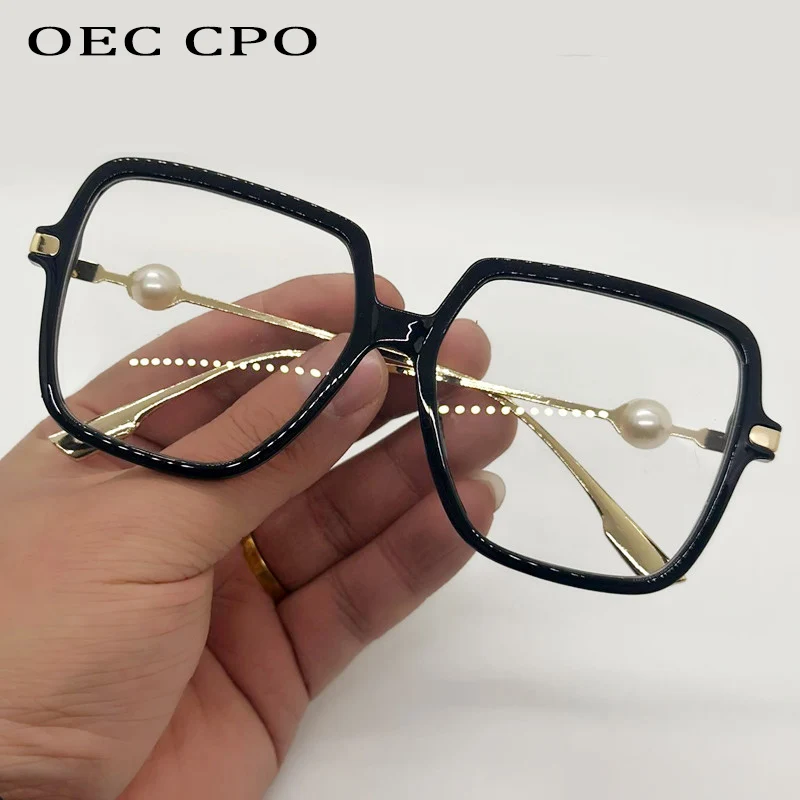 Oversize Perle Stil Quadratische Brillen Frauen Männer Anti-blaues Licht Brille Trend Große Rahmen Metall Optische Gläser Rahmen Computer