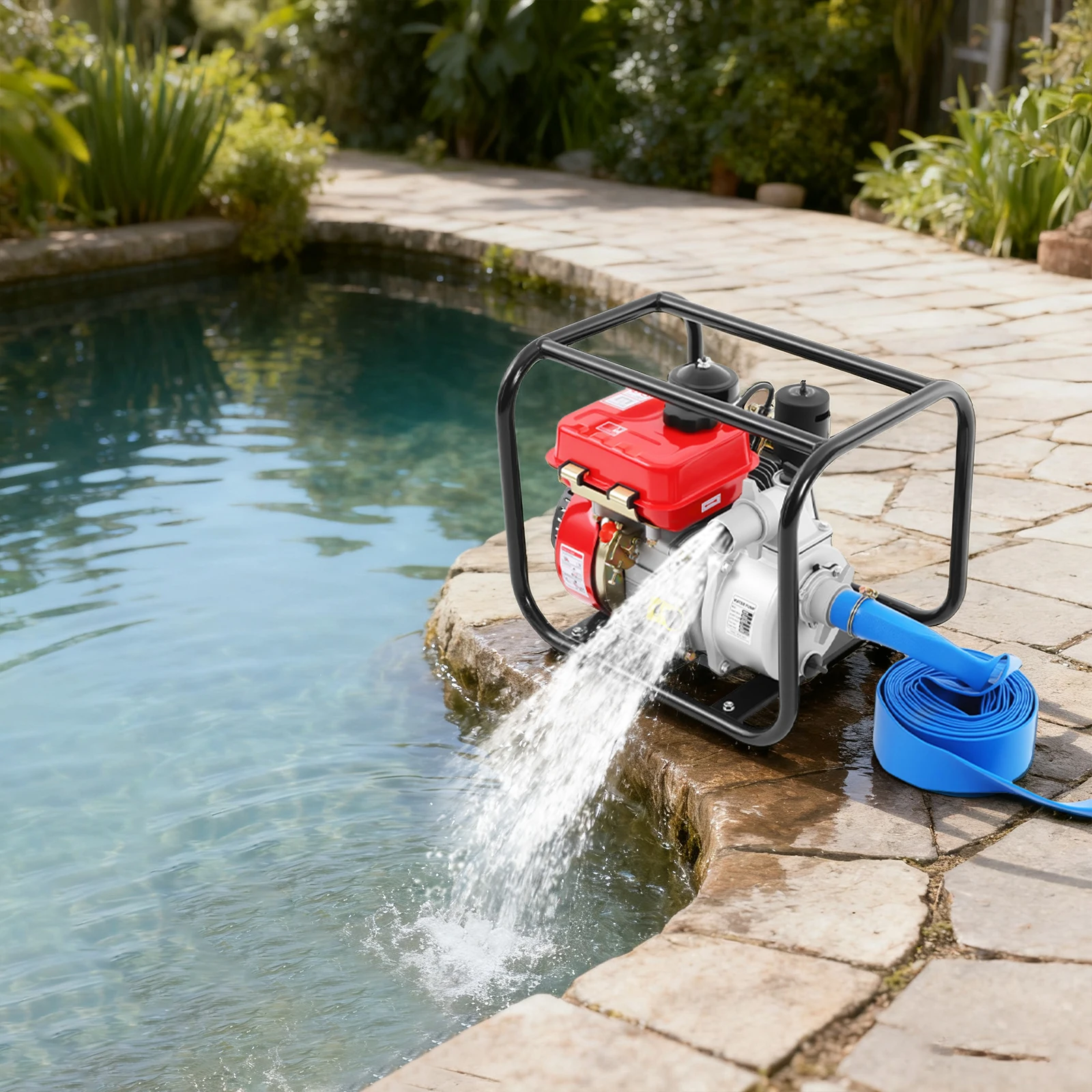 مضخة مياه ديزل 7.5 حصان 110 جرام في الدقيقة محرك شمسي 2 بوصة مع خرطوم 7.5 متر لري المزرعة والصرف ومياه الحريق