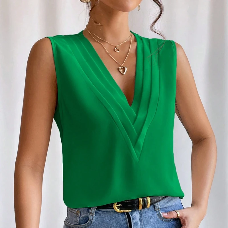 Blusas Verano 2024 Mujer Women Casual Loose Sleeveless Top, Fashionable Oversized Shirt, Elegant Youth Top, Summer Blusa Tops