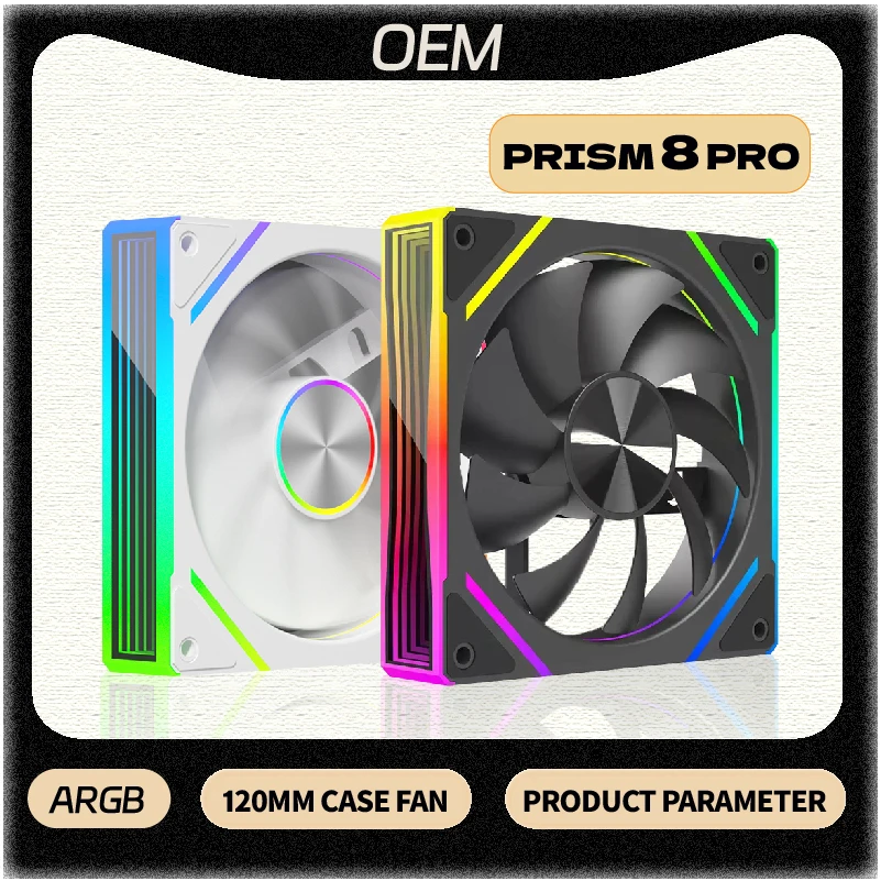 OEM PRISM 8 PRO Computer Fan 12cm ARGB 4 Pin PWM Quiet Cooling Fan 12V Large Air Volume