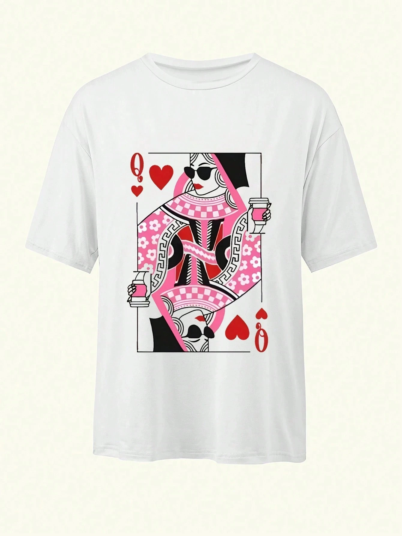 2026 Family Matching Outfit T‑Shirt Queen Of Hearts Poker Card Print Mother Daughter Casual Parent‑Child Short Sleeve Tee Tops