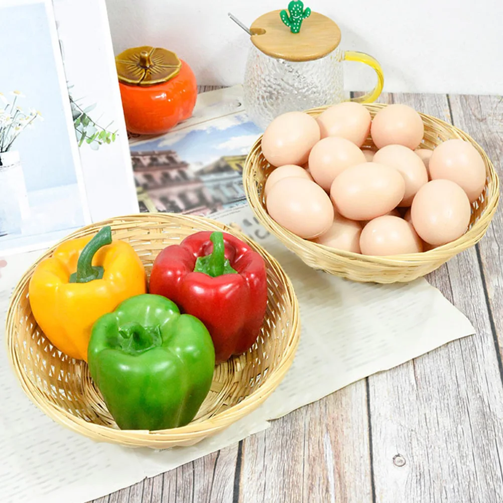 

4Pcs Fruit Basket Bamboo Woven Food Storage Multifunctional Desktop Snack Bread Organizer Decorative Basket Storage Container