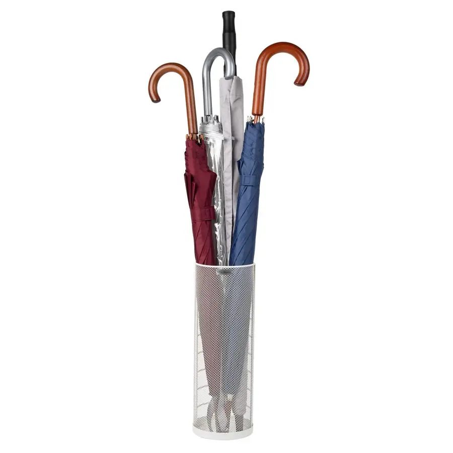 

Umbrella Stand, Walking Cane Rack, Wraping Paper Holder, Entryway, Metal Mesh, 5.5 L x 5.5 W x 15.75 H, White