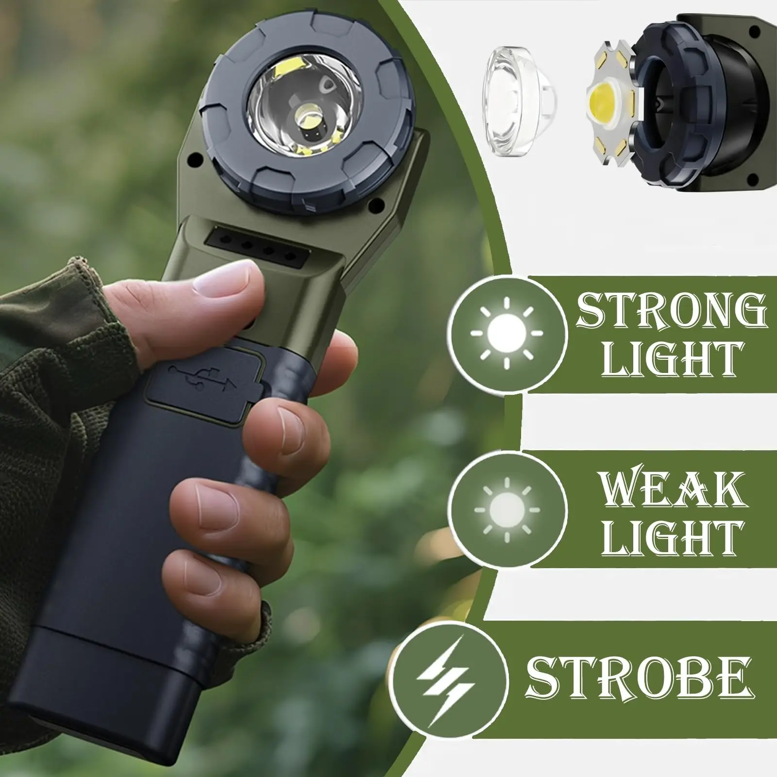 

Tactical Military Outdoor Flashlight, 180° Rotatable Head and Magnetic Design, 1000 LM Rechargeable for Camping Hiking Emergency