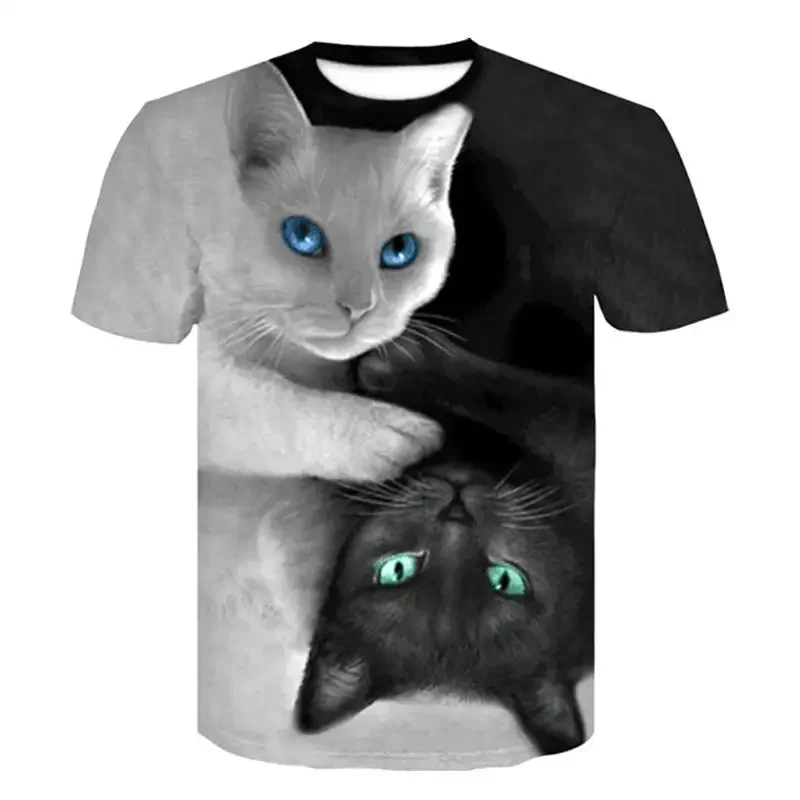 

New 3d Cat Print T-shirt Men's Summer Fun Short Sleeve Casual O Neck Cute Animal Street Sports Breathable Lightweight Top