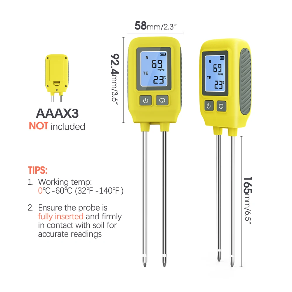 N324 NPK Soil Meter 4-in-1 Tester for Nitrogen Phosphorus Potassium Temp Portable Soil Nutrient Analyzer Gardening Agriculture