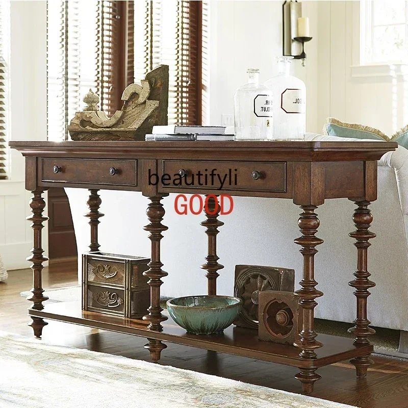 ประเทศอเมริกันไม้เนื้อแข็งห้องโถงทางเข้าตู้คลาสสิกโซฟากลับตู้สองชั้นตู้เก็บของ