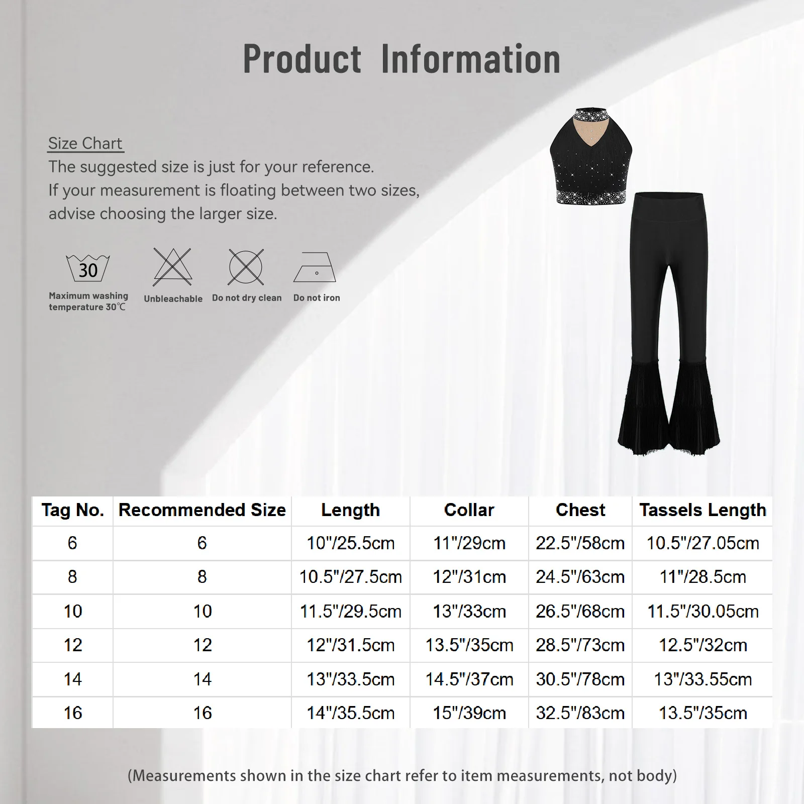 Kids Girls Latin Dance Outfit Sleeveless Rhinestones Dance Vest+Tassel Bell-Bottom Pants Sets Ballroom Rumba Samba Dance Costume