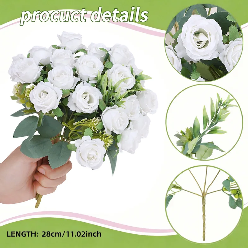

Rose Artificial Flowers Bouquet for Wedding Birthday Party Home Table Decoration DIY Vase Ornaments Silk Fake Flower with Leaves