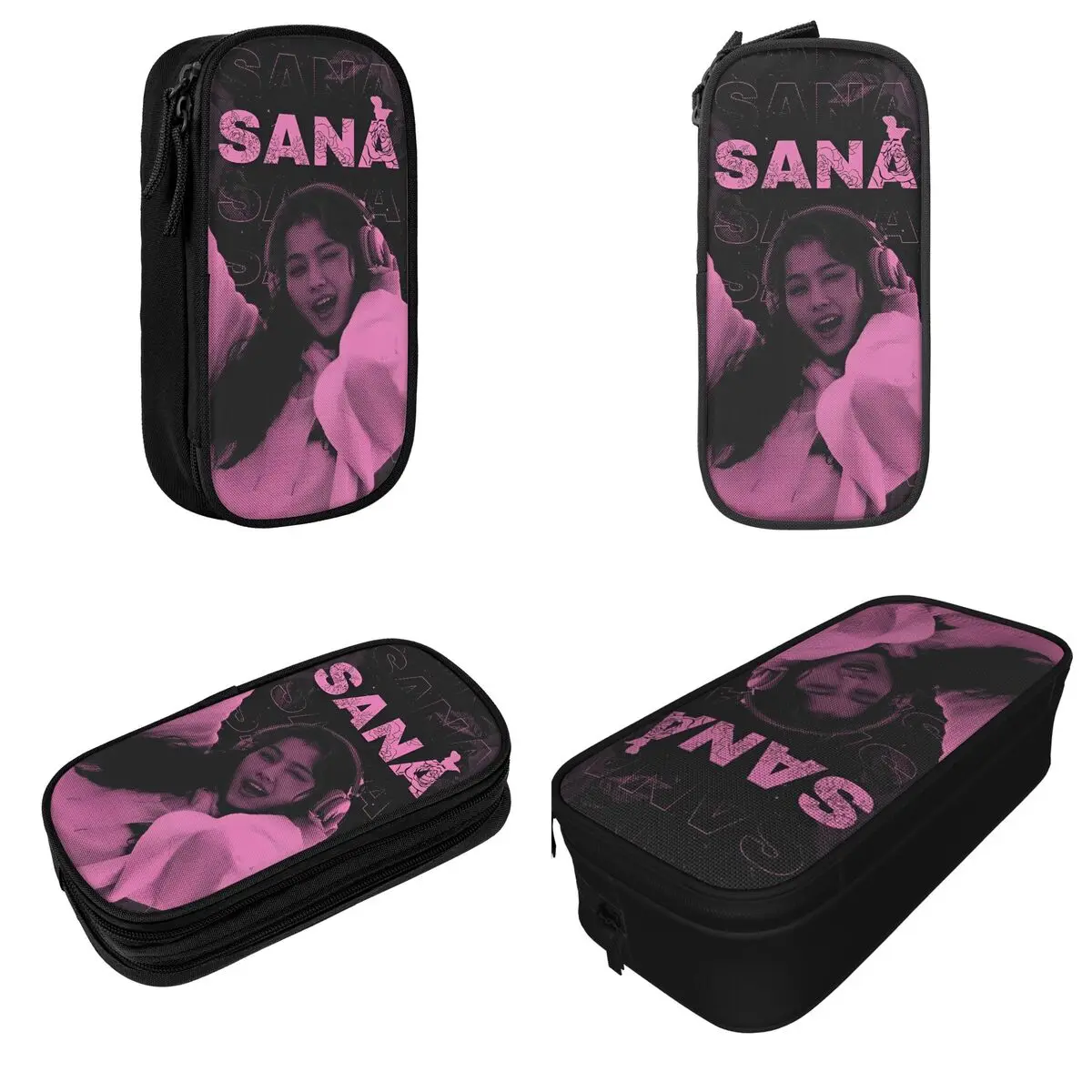 Twice Sana Pencil Cases Korean Kpop Music Pen Holder Bags for Student Large Storage Office Zipper Pencil Pouch