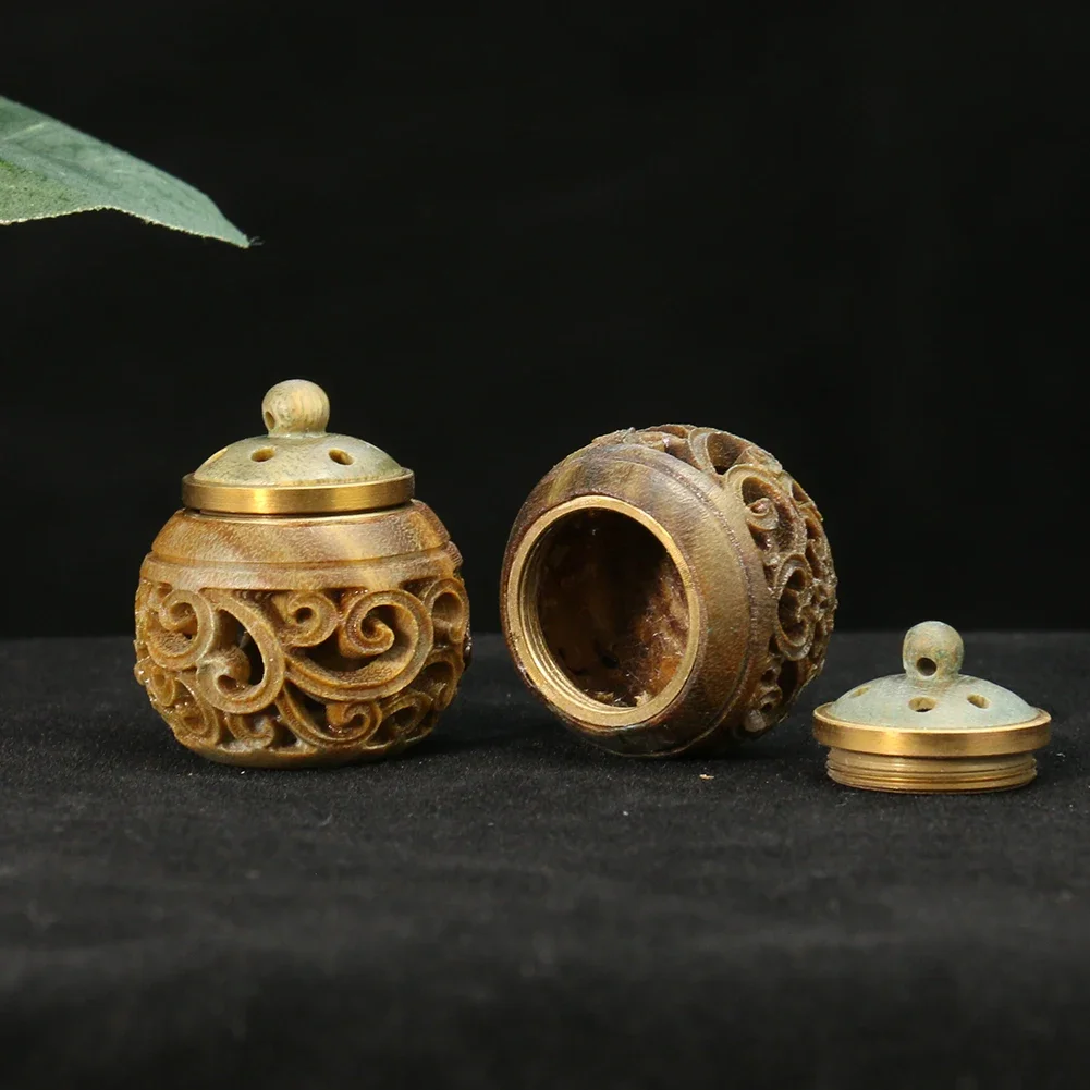 Laser Carving Hollow Wood Aromatherapy Pendant Vintage Flower Sachet Ball Jewelry Oil Storage Healing Crafts Decor