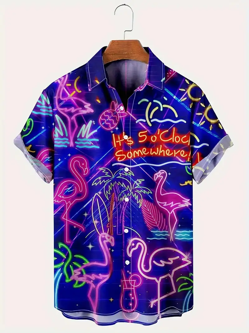 

Men's Novelty 3D Flamingo Print Shirts Top Casual Hawaiian Beach Party Shirt Oversized Short sleeve Lapel Summer Vacation Blouse