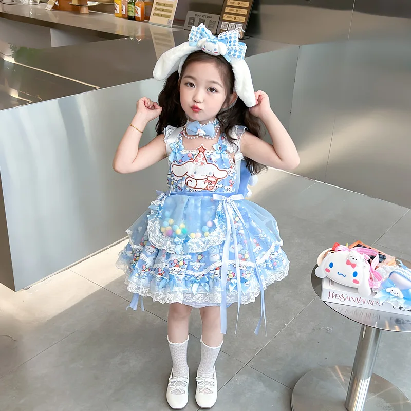 Falda de princesa Lolita Kawaii Cinnamoroll para niños, camiseta de primavera y otoño, vestido de Sanrios, disfraz de Cosplay para niñas, falda de fiesta de cumpleaños