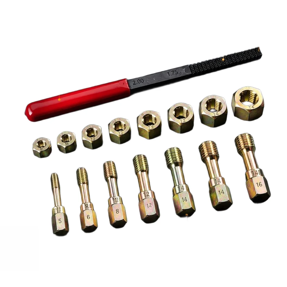 15pcs Thread Repair Kit Carbon Steel File Set Metric Bolts Studs-Nuts Dual-Ended Restorer Tool With Case For Car Repair