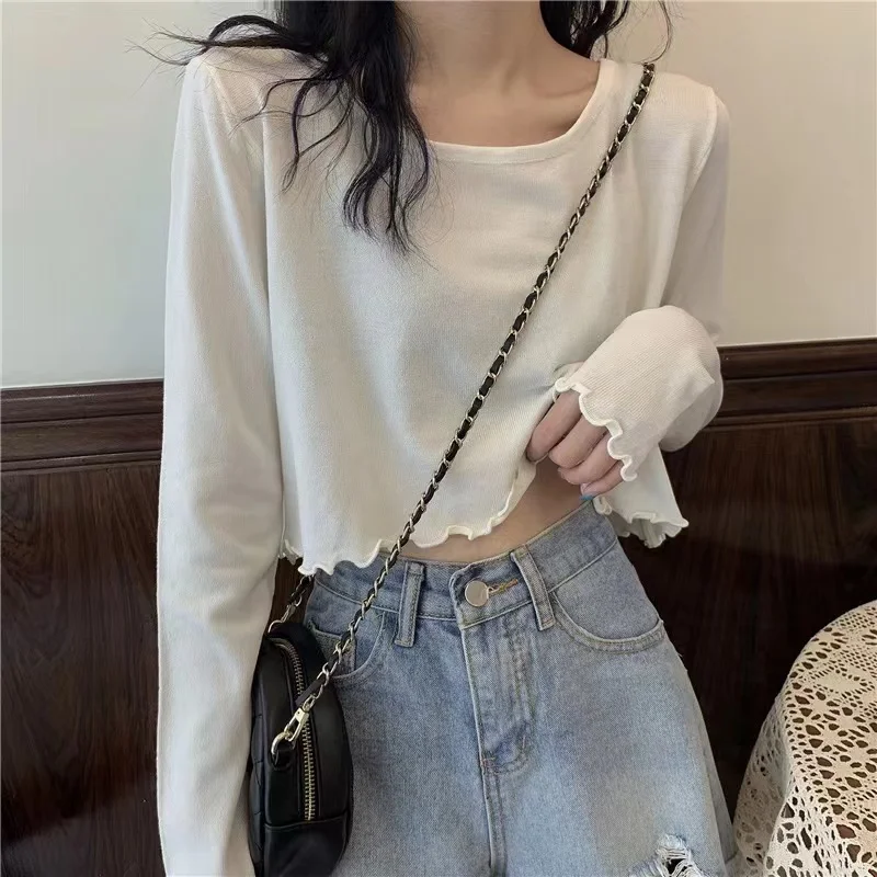 Spring Autumn Thin Fashionable Versatile Loose Women's Long Sleeve T-Shirt Inner Wear Base Shirt Velvet Upper Apparel