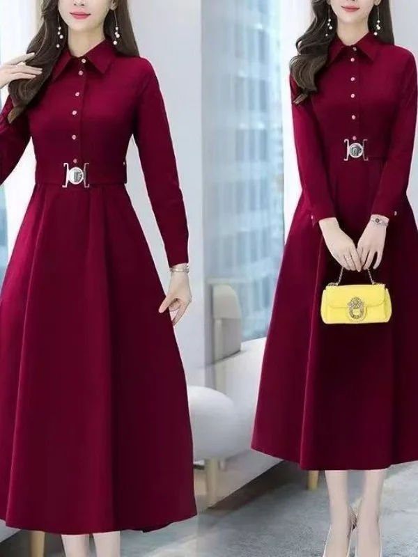 

Spring New Arrival High Waist A-Line Dr Long Sve Base Layer Dr for Middle-Aged And ly Women Casual Comfortable