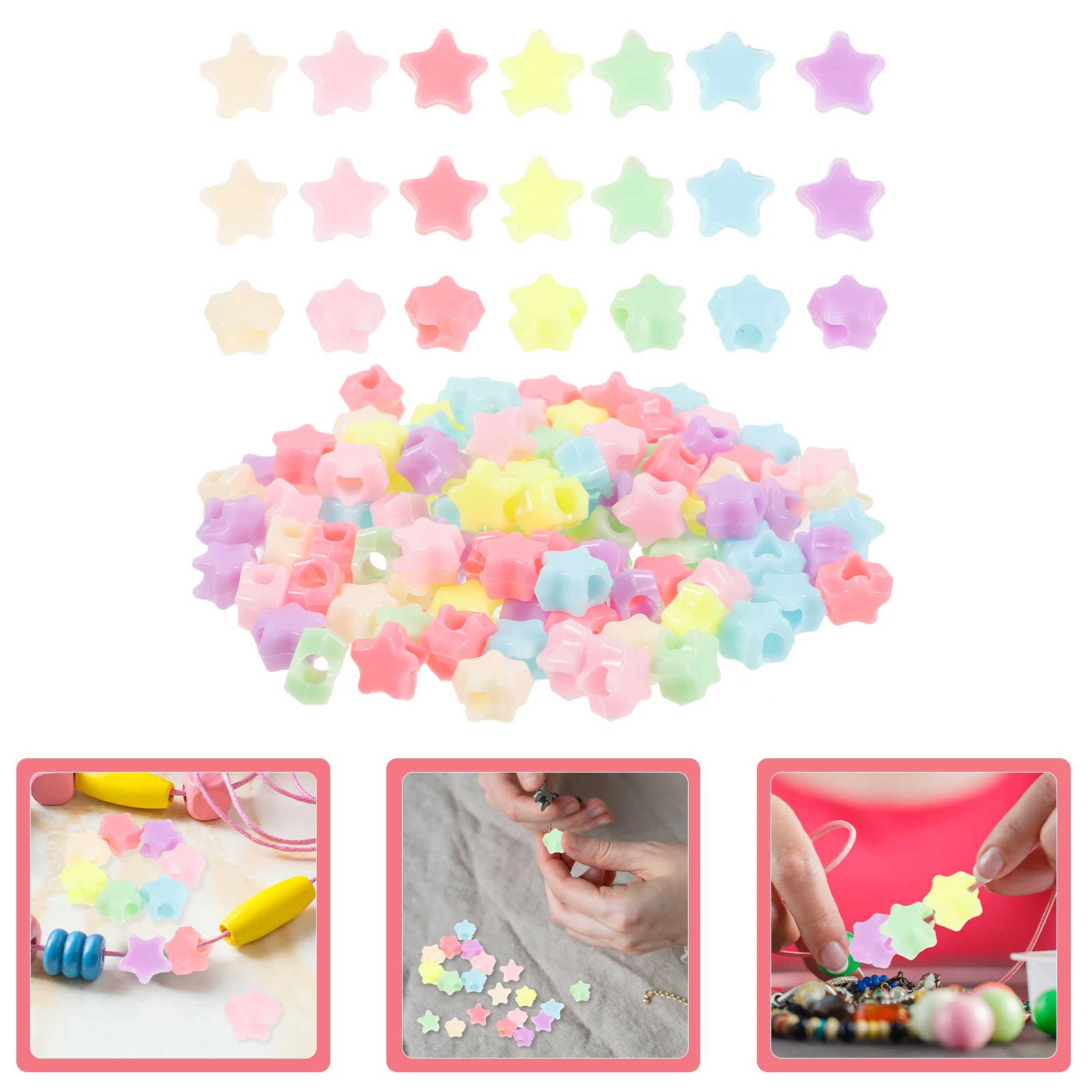 500 pezzi di perline a forma di stella con foro grande, colore arcobaleno, superficie liscia, artigianato fai da te, collana di plastica, braccialetto, creazione di gioielli