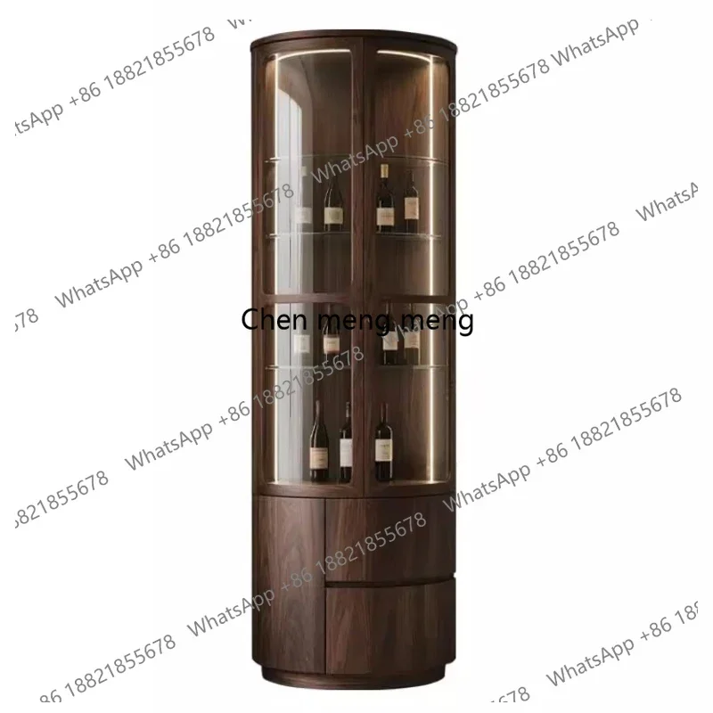 

Black walnut glass wine cabinet Italian minimalist solid wood round display living room storage cabinet H