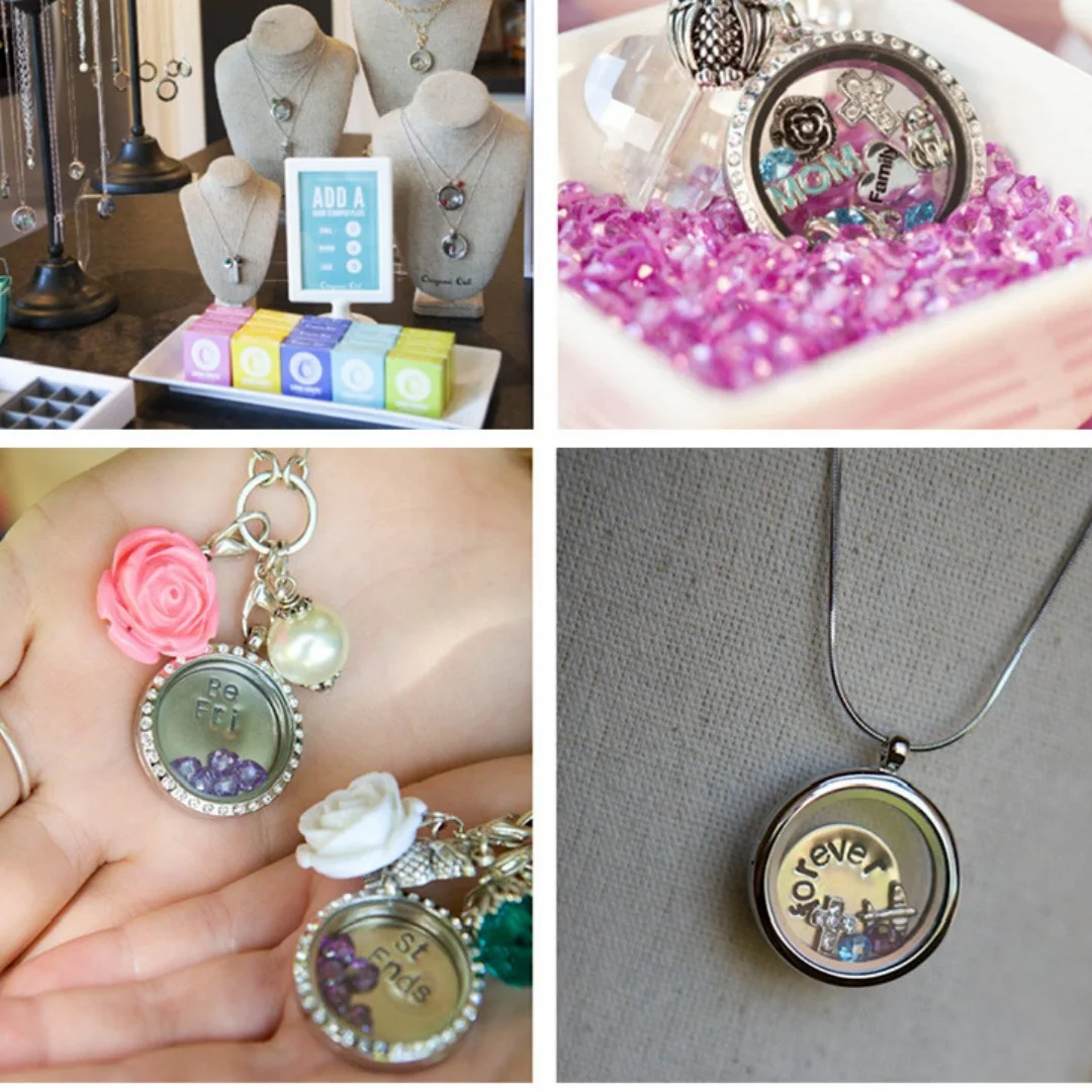 Stainless steel spiral double-sided glass chain pendant, suitable for floating pendants, with a variety of necklaces to choose