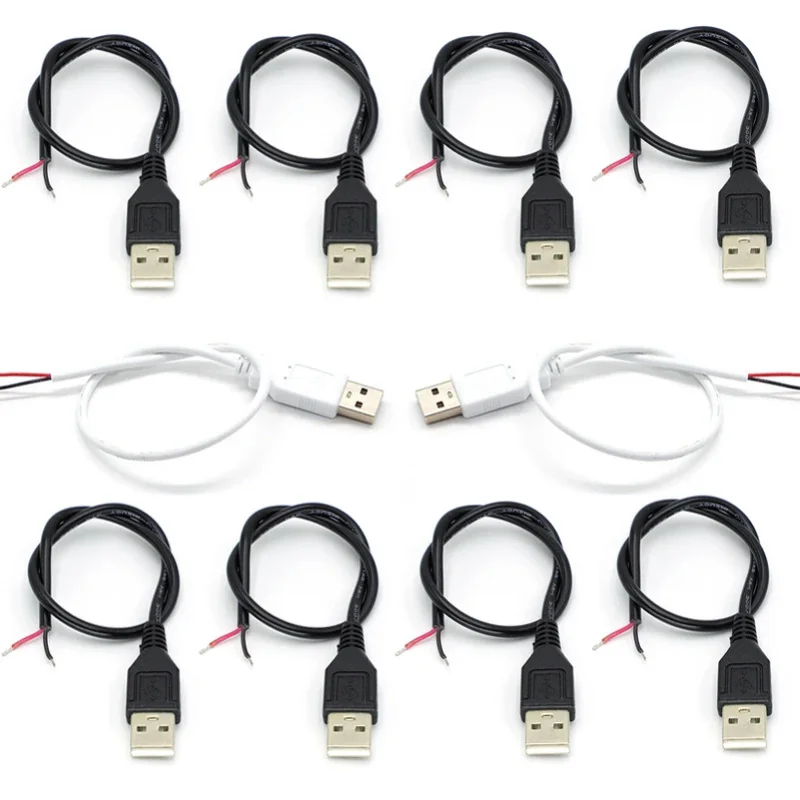10PCS USB 2.0 Male Plug 2pin Bare Wire USB Power Cable DIY Pigtail For  Equipment Installed Replace Repair