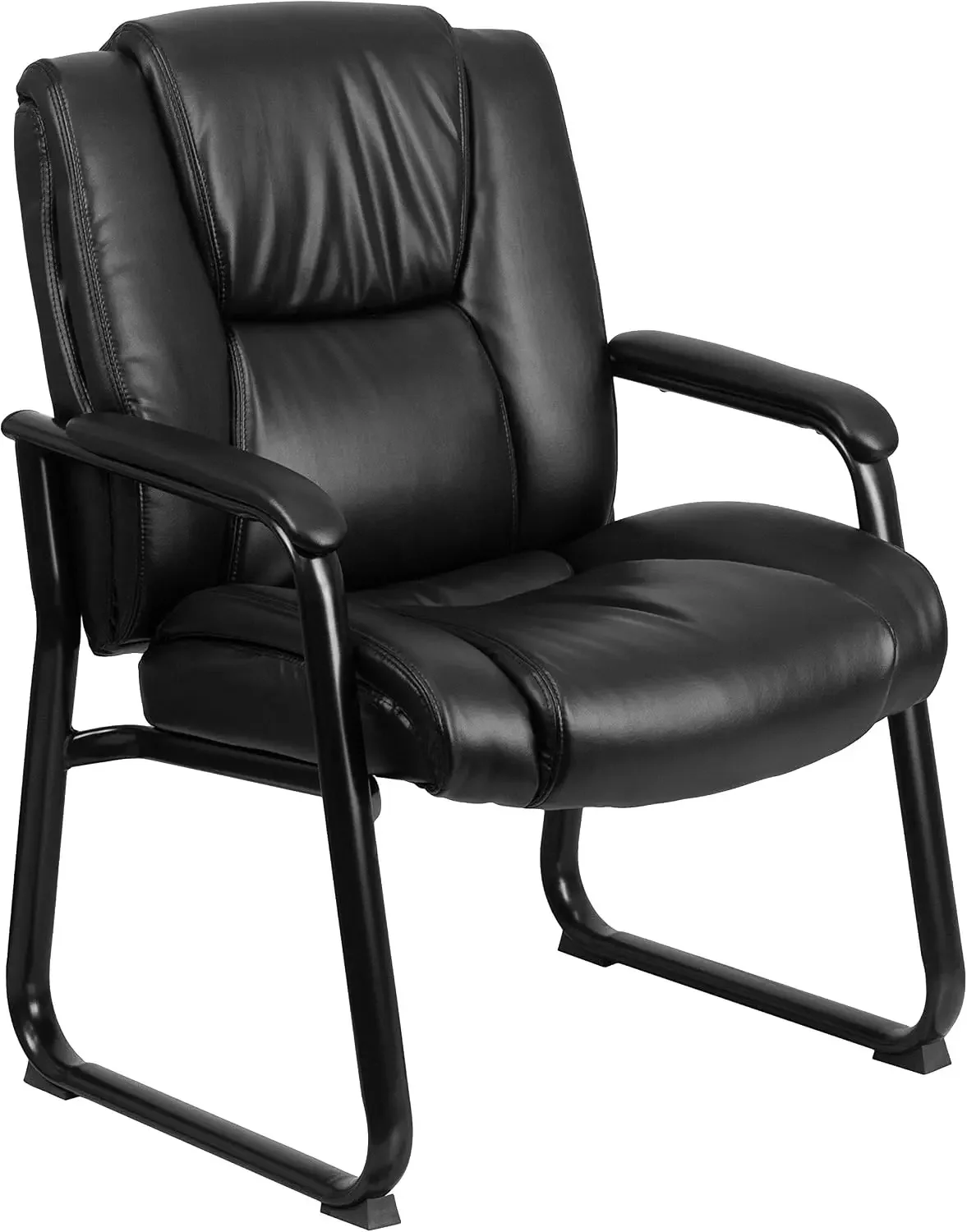 LeatherSoft Executive Reception Chair with Padded Armrests and Sled Base, Upholstered Side Chair for Living Room or Office, Blac