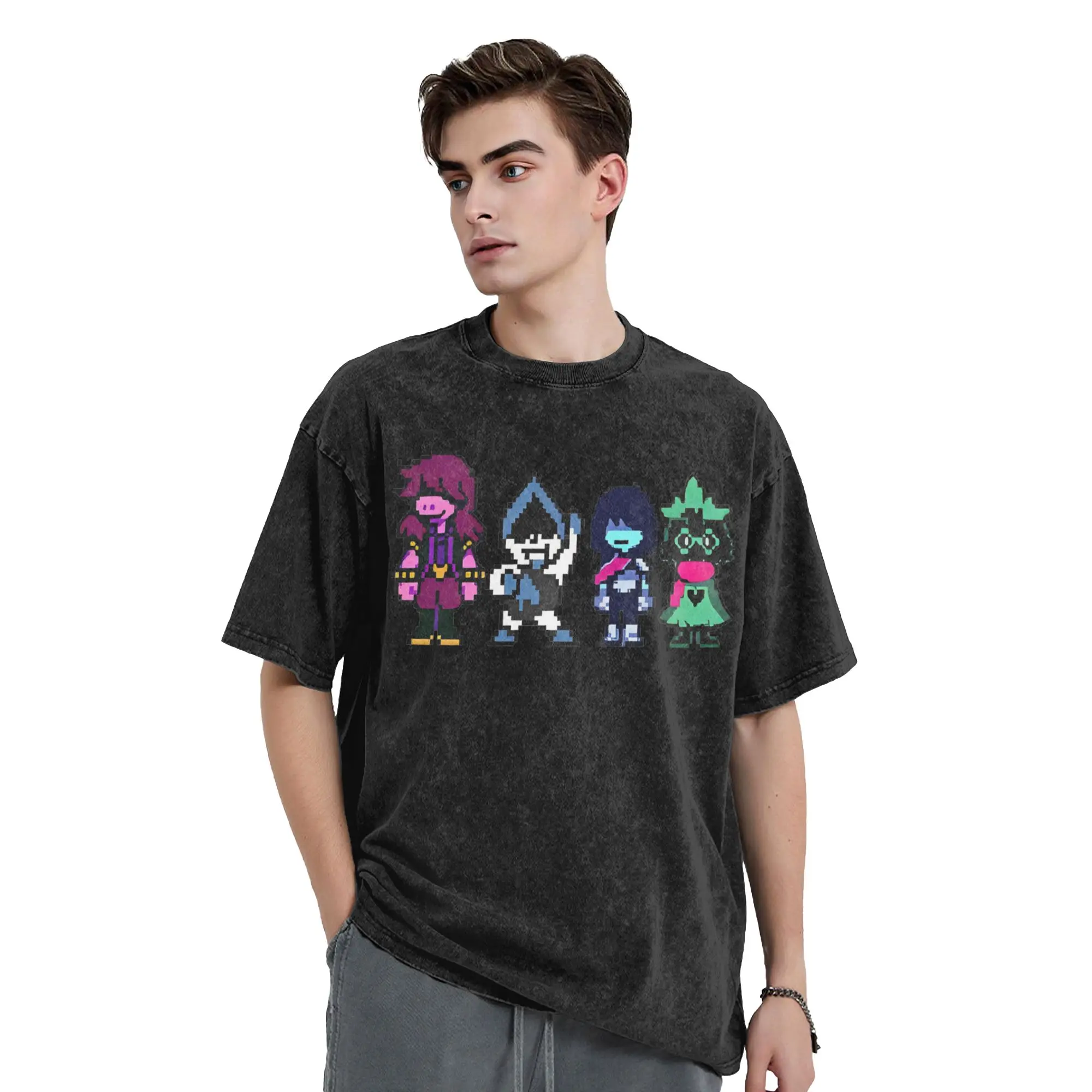 DELTARUNE - MAIN CHARACTERS T Shirts Washed Cotton High Street T-Shirts  Retro Men Women Tops Streetwear Summer Tee Shirt