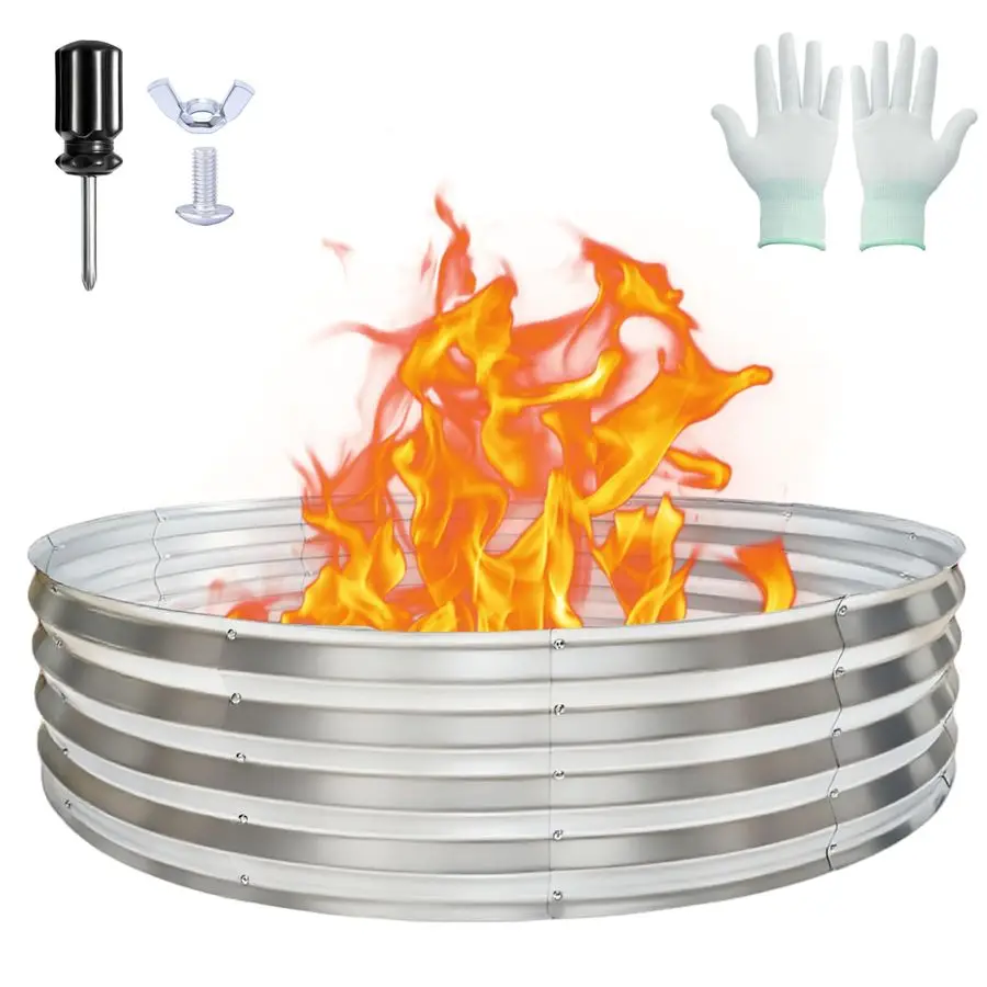 

Кольцо для костра 60 дюймов, большое круглое, из оцинкованной стали, для улицы, для кемпинга на заднем дворе, прочное, нержавеющее, легко устанавливается