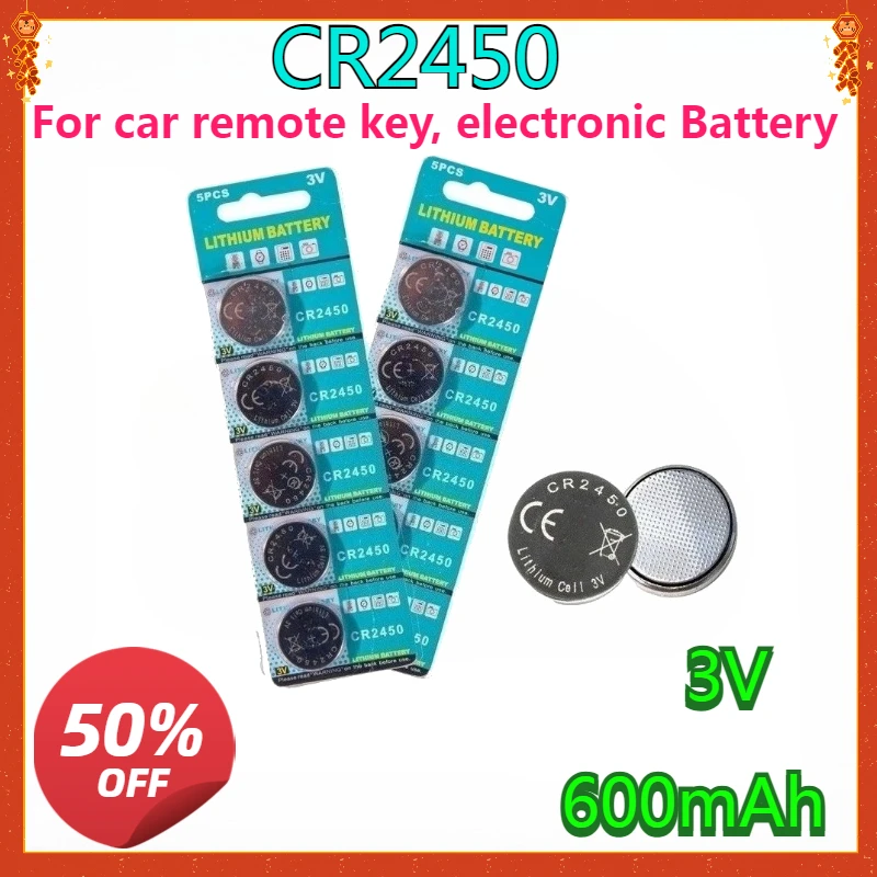 

NEW High quality 3V CR2450 alkaline button battery, lithium battery, For car remote key, electronic Battery