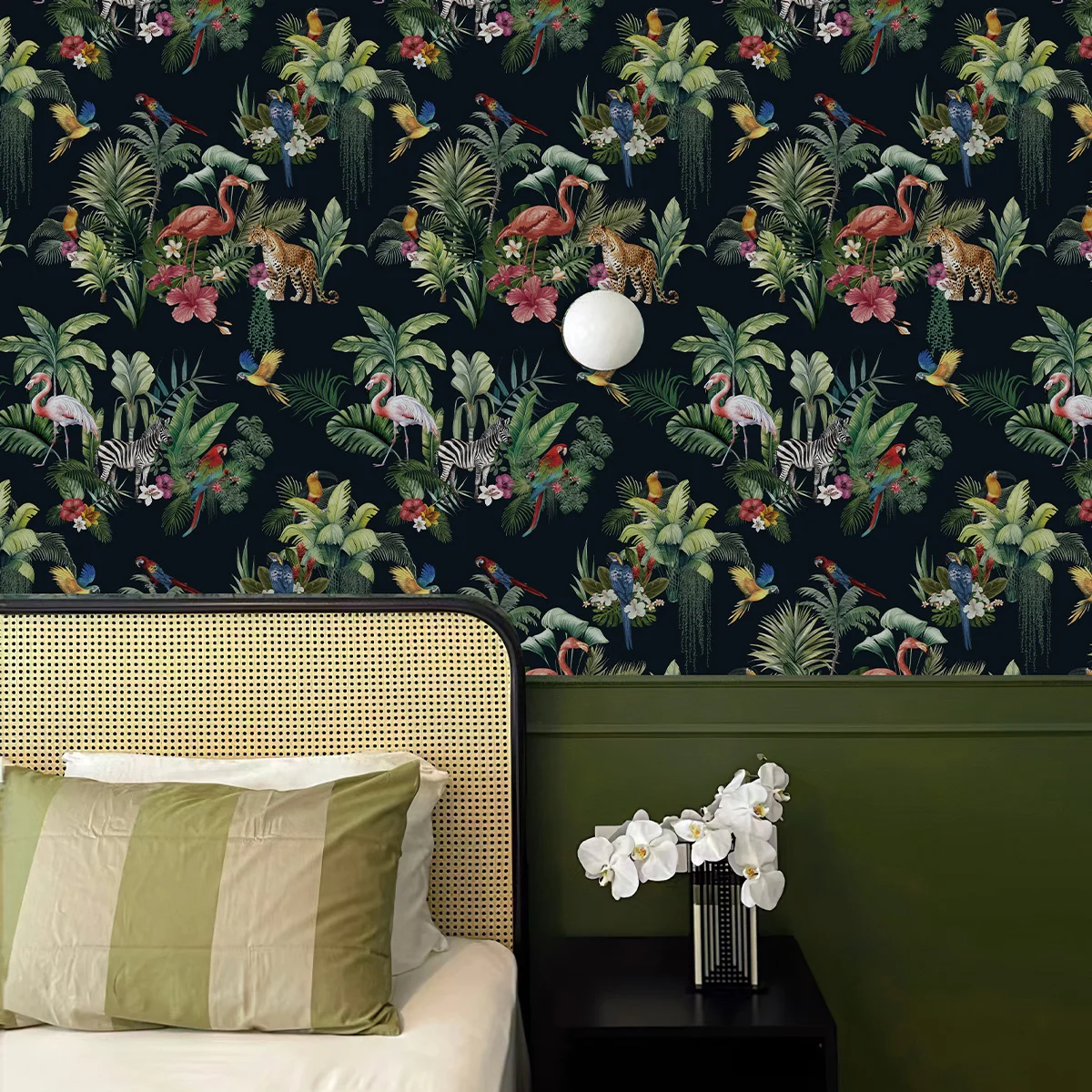 Papel tapiz de vinilo negro con hojas verdes, decoración de pared de tigre moderna, papel tapiz impermeable para baño y cocina