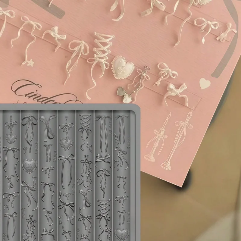Retro Court Style Butterfly Candlestick Silicone Mold for Nail Art European Cross Knot Ribbon 3D Art Decorations view 4