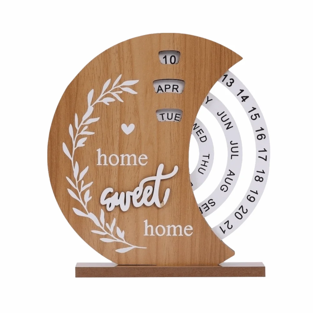 

Aesthetic Wooden Perpetual Calendar Reusable Moon Manual Rotating Desk Calendar Ferris Wheel Home Decoration