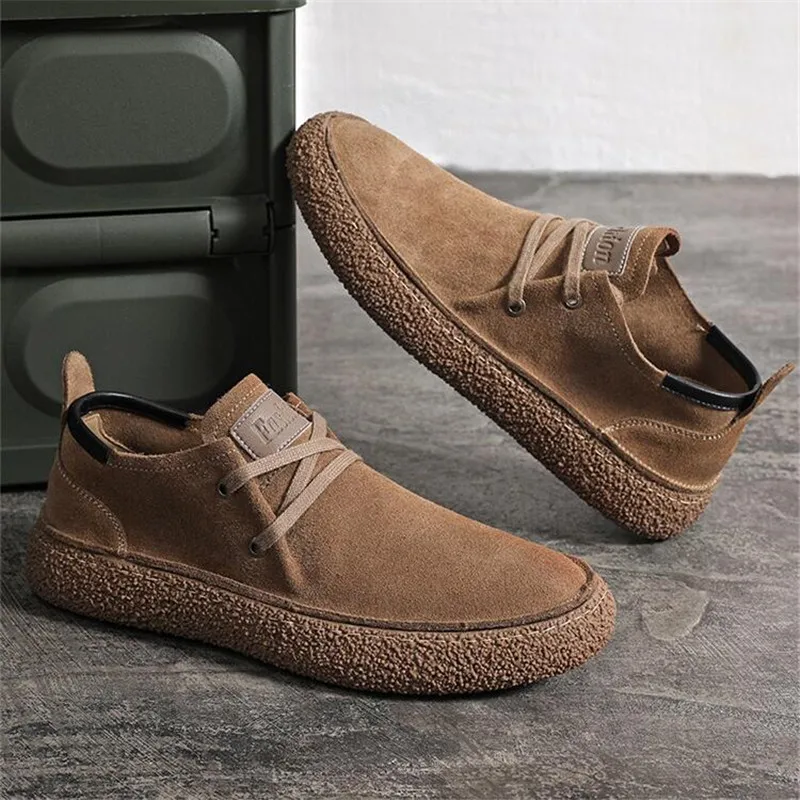 Men\'s Suede Genuine Leather Casual Shoes Lace-up Men Light Comfortable Driving Flats Mens Outdoor Oxfords Shoe