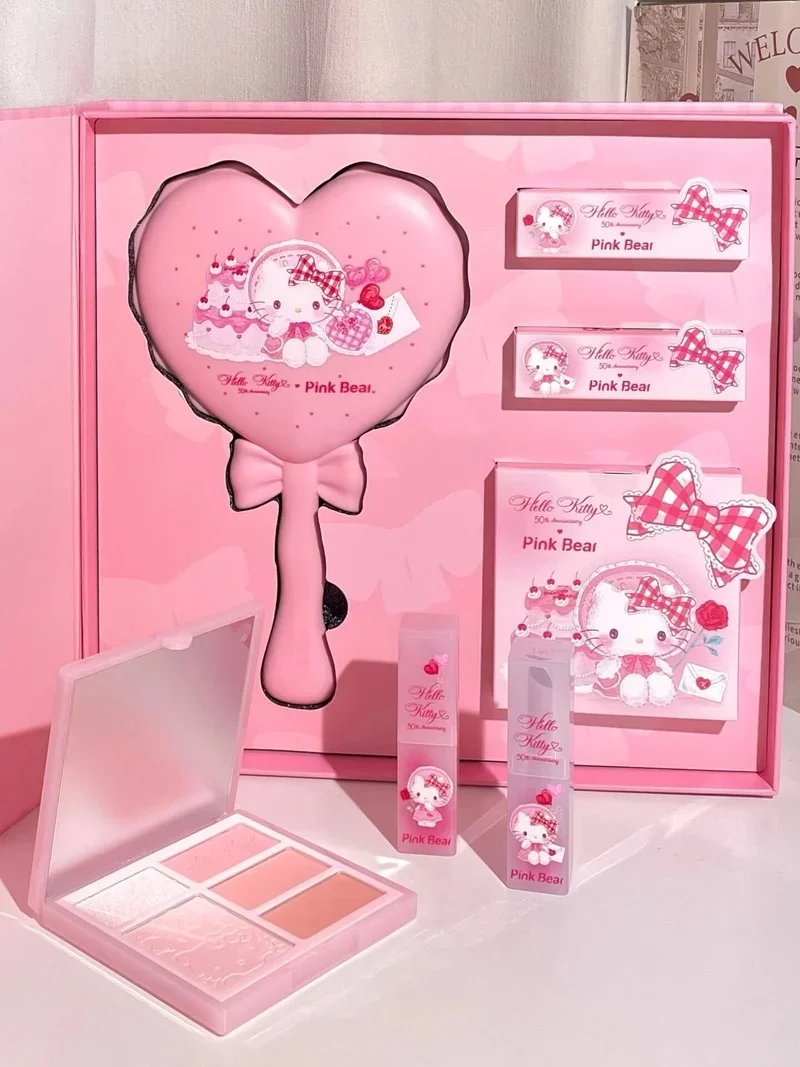 In Stock Pinkbear Pico Bear HelloKitty Co name gift box Lipstick glaze eye shadow HelloKitty Cosmetic Set 520 Gift Girl