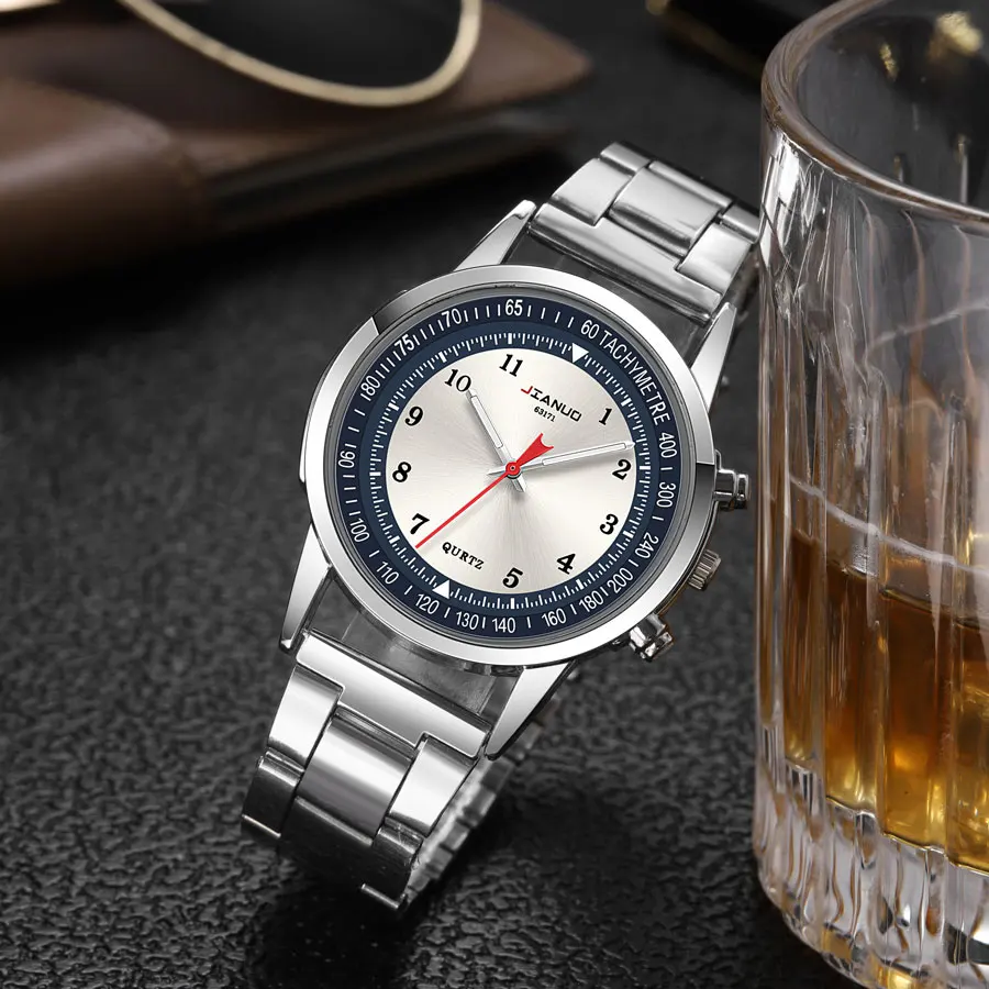 Korean fashion men\'s steel strap watch with iridescent blue light digital minimalist stainless steel strap quartz watch for men