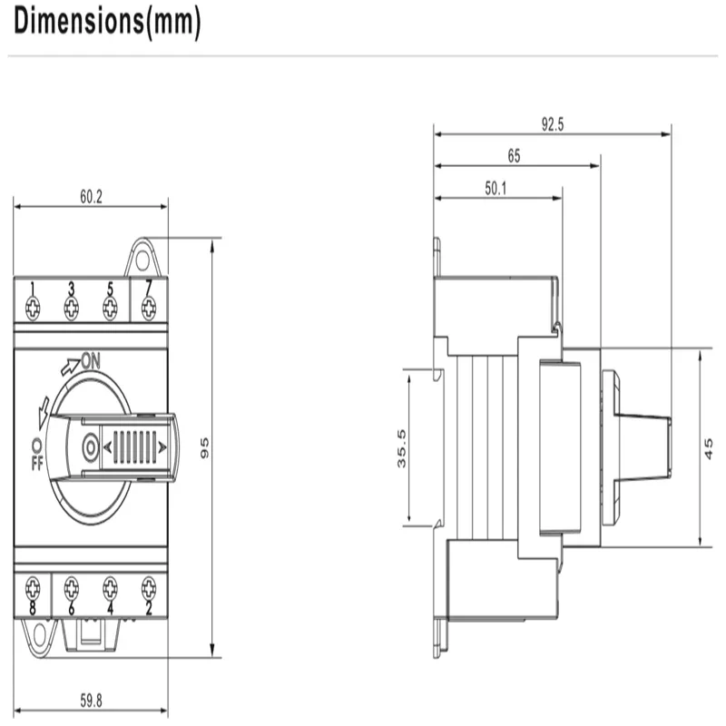 4P PV DC 1200V 32A Din Rail Solar Rotating Handle Isolator Rotary Switch Disconnector For Solar