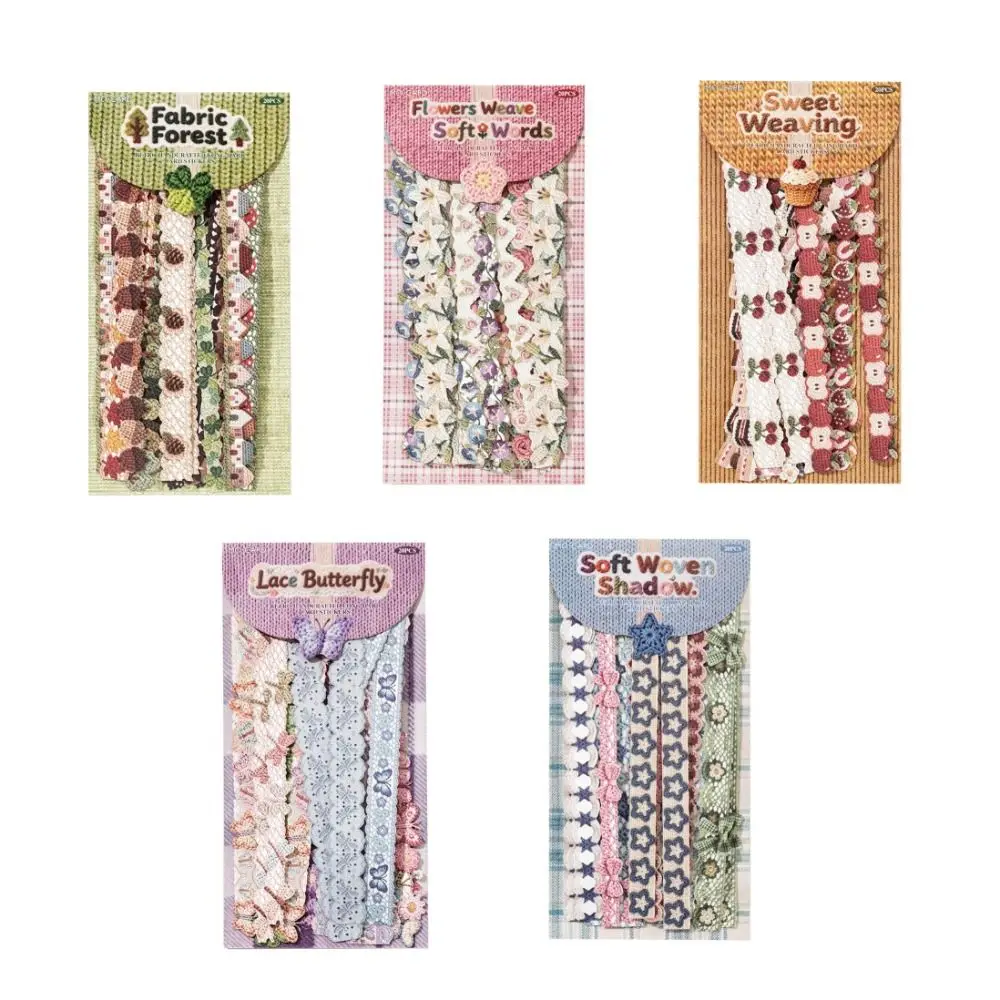 20Pcs/Bag Handmade Crochet Series Sticker Strip Textured Paper DIY Scrapbook Decoration Gift Sweet Cardboard Texture Sticker