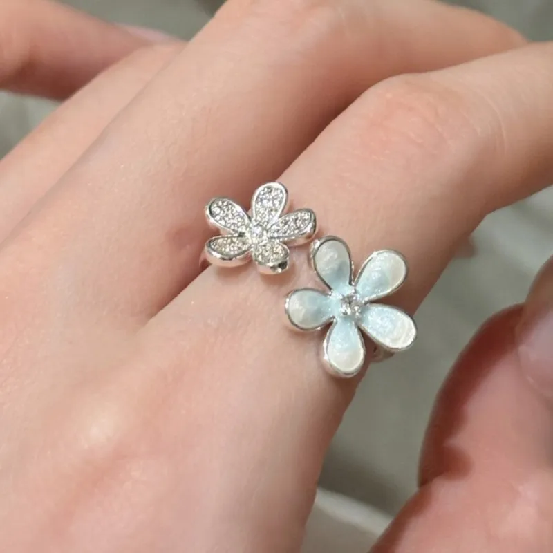 VENTFILLE 925 Sterling Silver Flower Zircon Ring For Women Drip Glaze Sweet Romantic Temperament Jewelry Party Gift Dropship