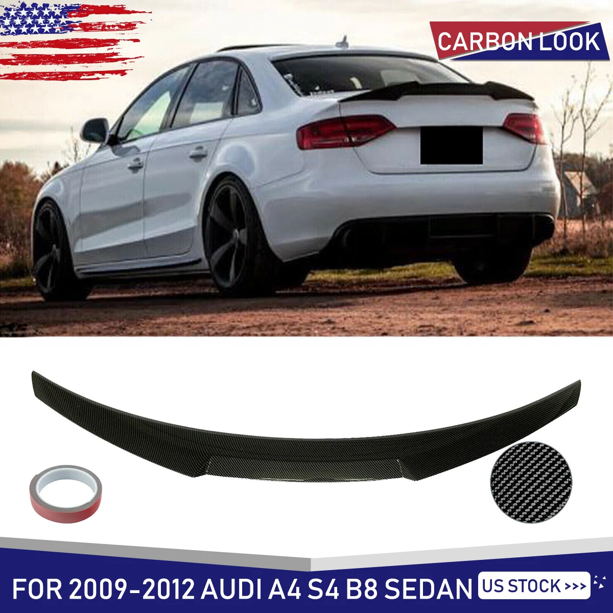 

Задний спойлер для Audi A4 B8 M4 Style S4 RS4 Saloon 2008-2012, задние хвостовые крылья, вид из углеродного волокна, задний багажник, спойлер, комплект кузова