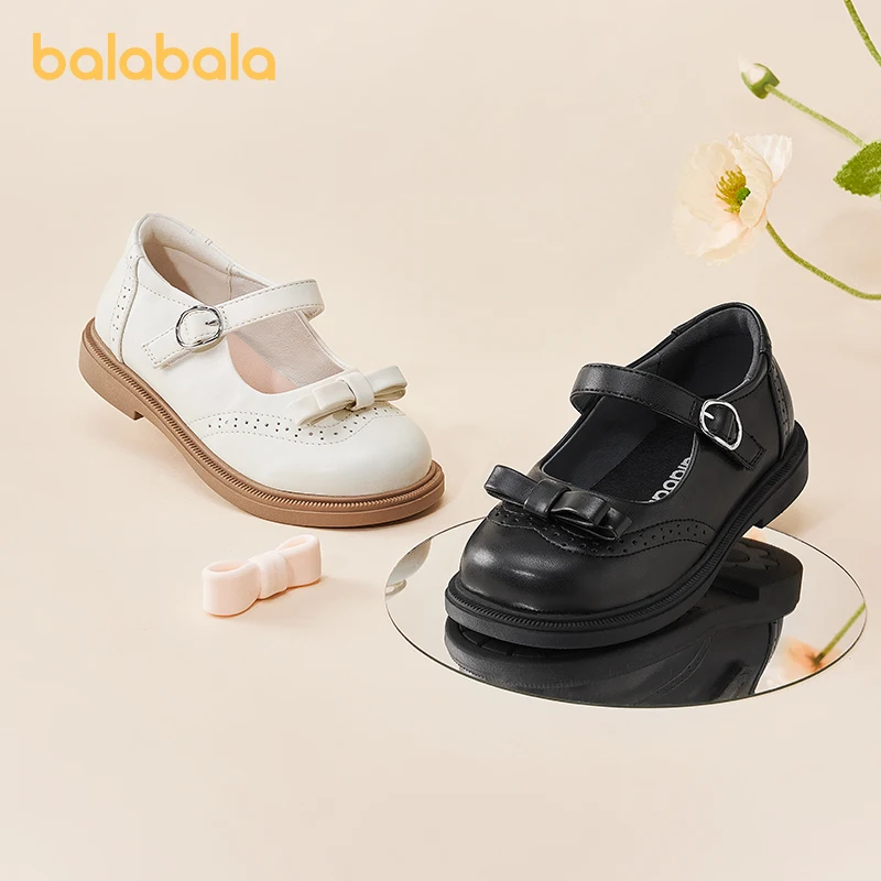 

Balabala Girls Leather Princess Shoes Spring 2025 British Style with Sweet Bow for Special Occasions