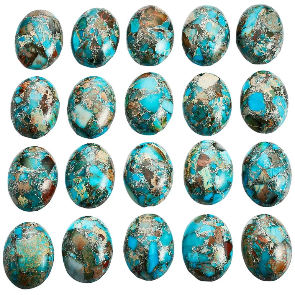 TUMBEELLUWA 5pcs/lot Light Blue Sea Sediment Jasper Oval Stone Cabochons Flatback Semi-precious CAB Jewelry Accessories 18x25mm