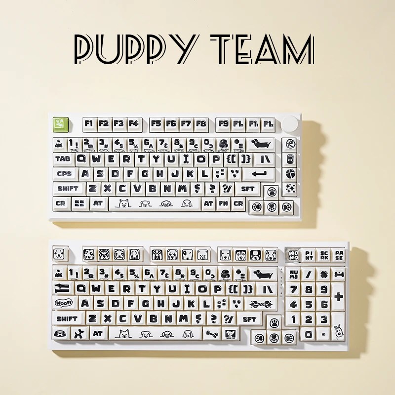 

Black and White Puppy Team Key Caps Set 149 Keys SA Profile ABS Material Glazed Protection MX Switch Mechanical Keyboard Keycaps