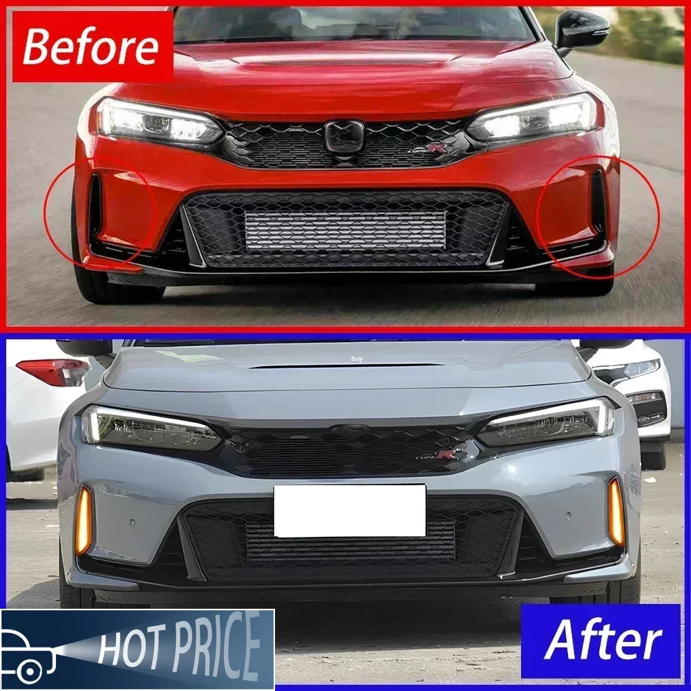 

For Honda Civic TYPE R 2023-2024 Car Front Bumper Assembly Upgrade Dynamic LED Fog Lamp Daytime Running Light Tool Accessories