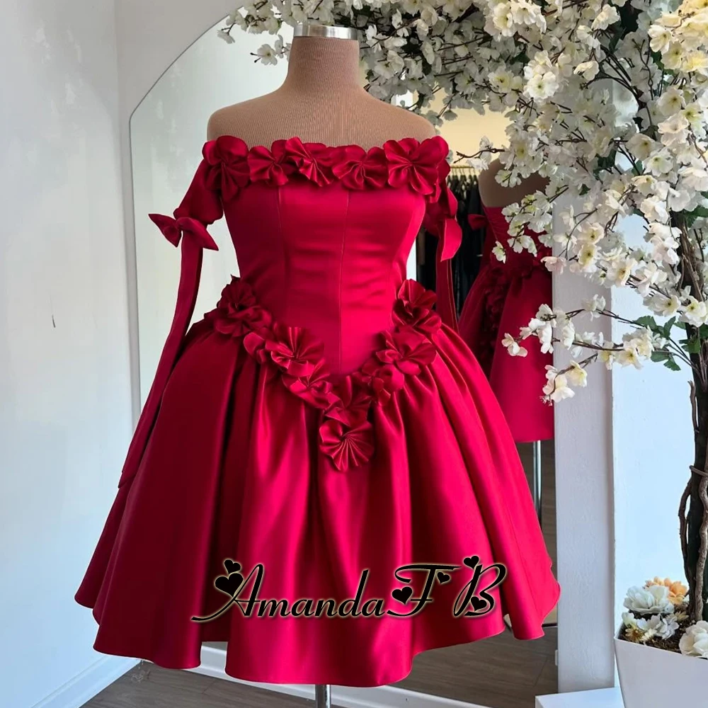أماندا الساحرة ثلاثية الأبعاد الزهور كوكتيل فستان العودة للوطن سكوب الرقبة الطية ألف خط الساتان حفل Vestidos De Festa مخصص