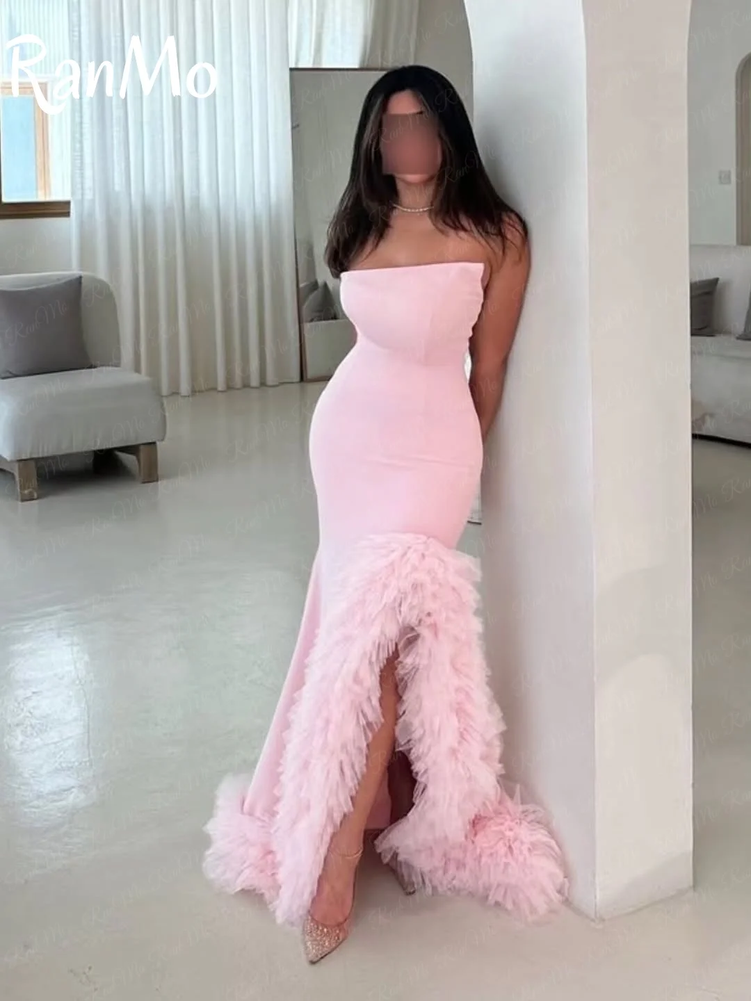 Ranmo 2025 платья для выпускного вечера без рукавов длиной до пола, розовый тюль, вечерние платья по индивидуальному заказу, бальное платье, Саудовская Аравия, платья de noiva