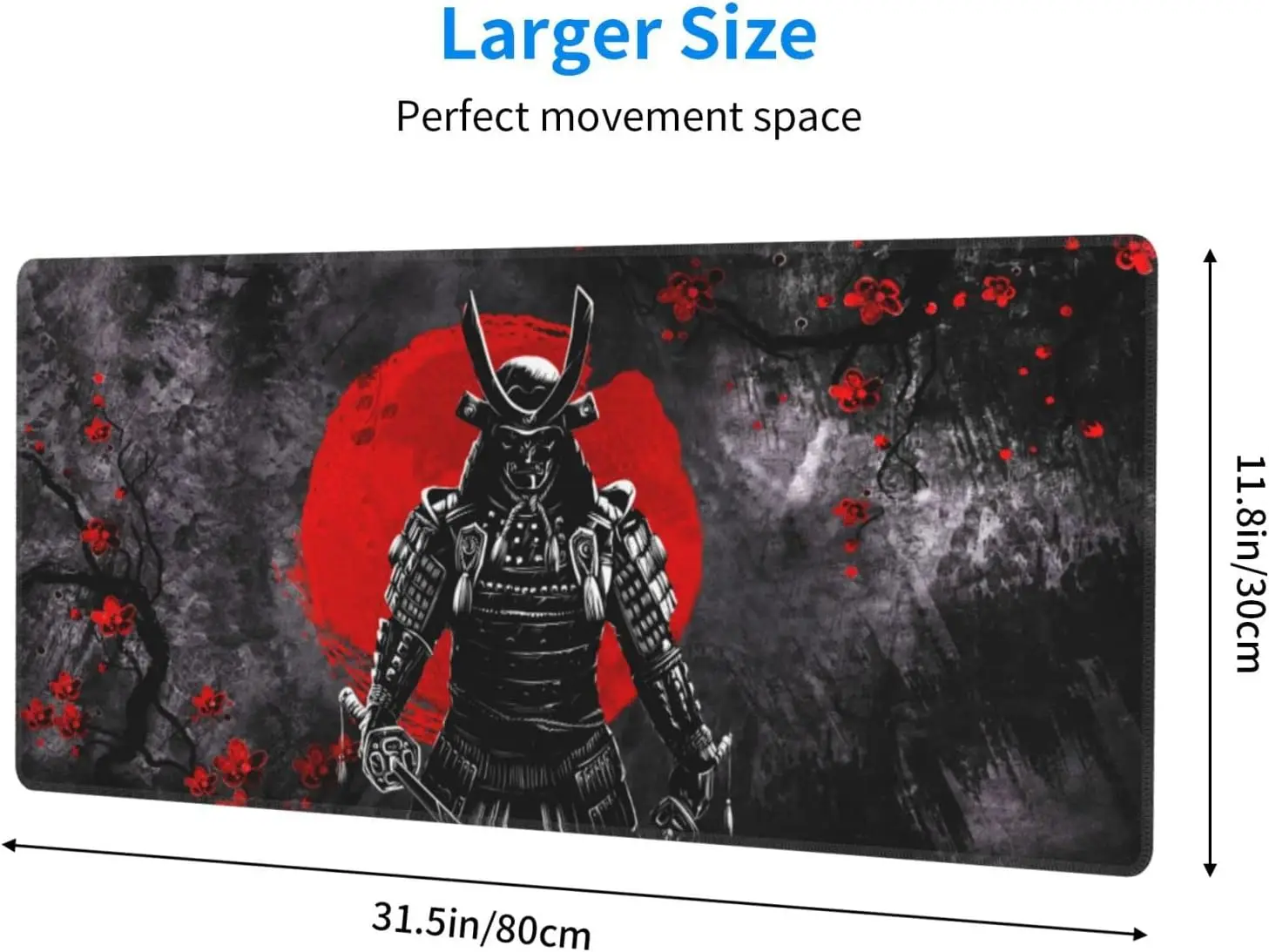 Japanese Sakura Samurai Gaming Mouse Pad 31.5 × 11.8 Inch Large Mouse Mat Non-Slip Rubber Desk Pad for Home Computer Office