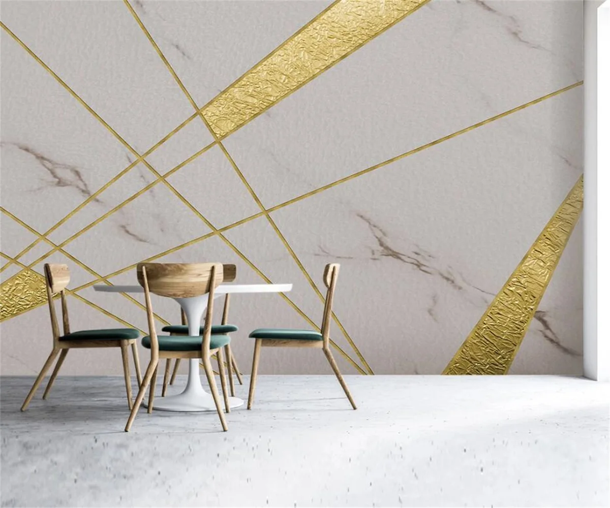 Customized wallpaper 3d modern minimalist geometric lines gold foil marble texture background wall living room wallpaper