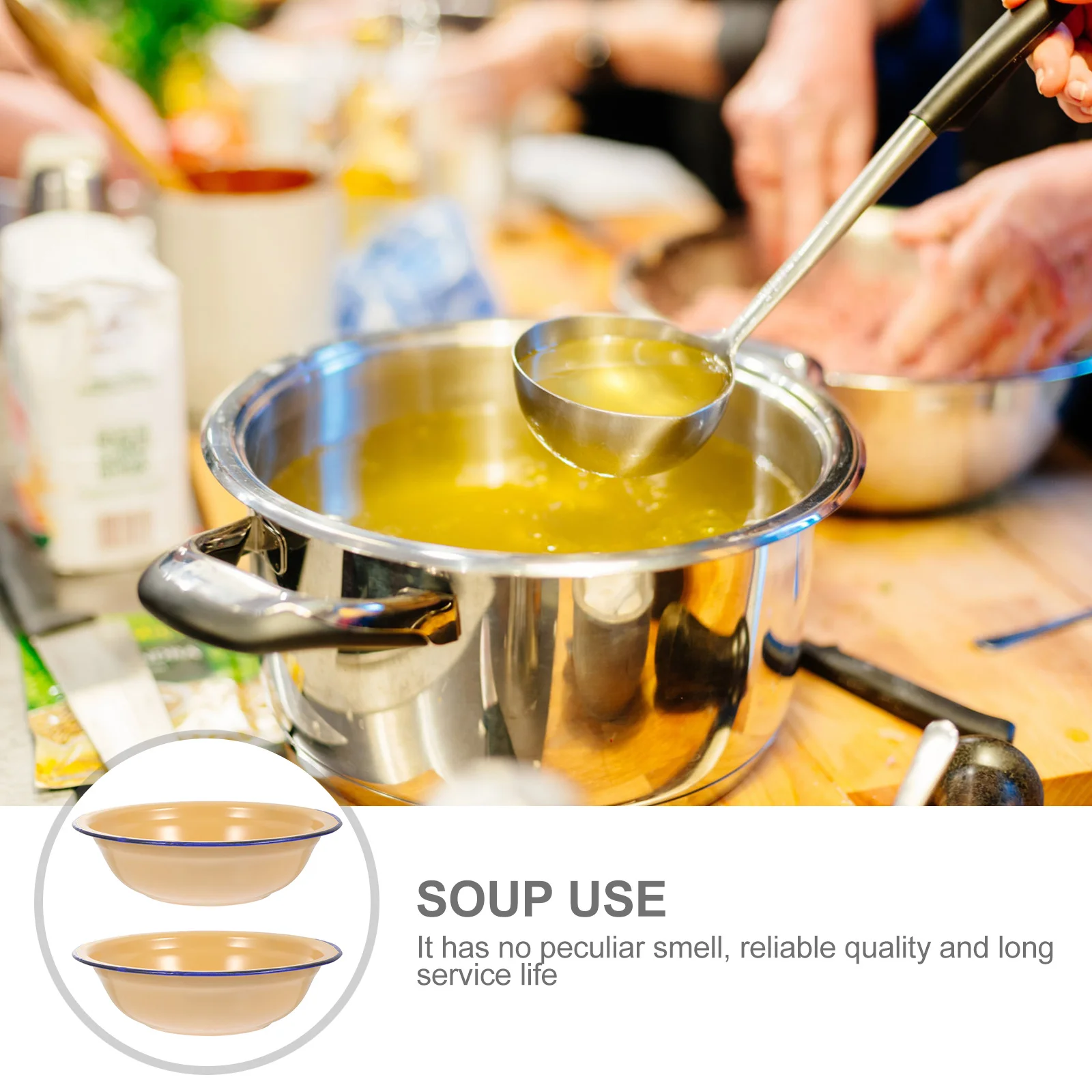 

2Pcs Enamel Soup Basins Vintage Thickened Practical Multipurpose Household Enamelware Kitchen Tableware Enamel Basin